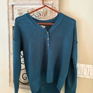 LOFT Deep Blue V-Neck Sweater with Buttons